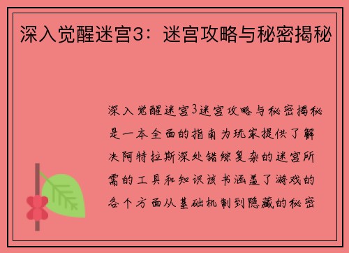 深入觉醒迷宫3：迷宫攻略与秘密揭秘